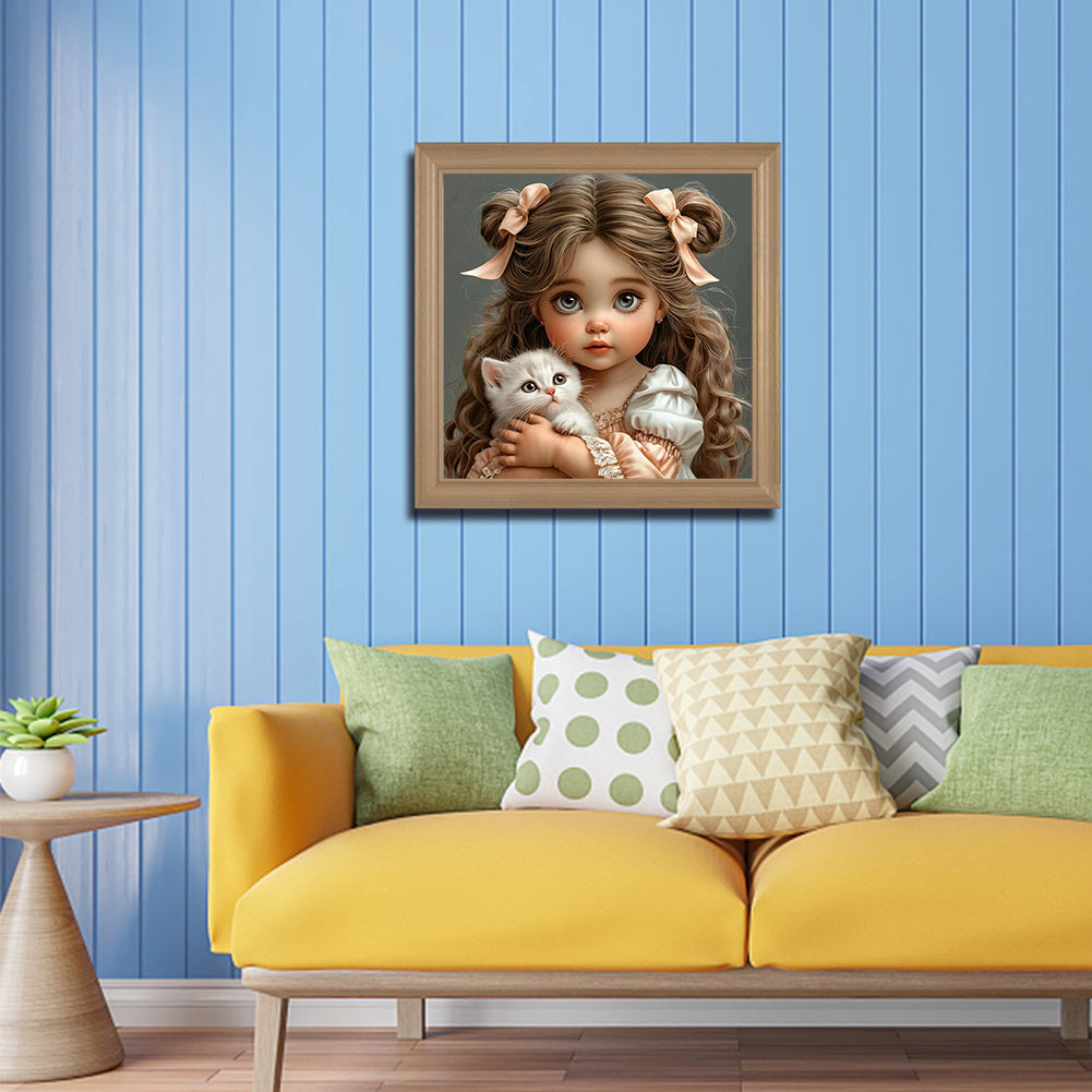 Child And Cat - Full Round Drill Diamond Painting 40*40CM