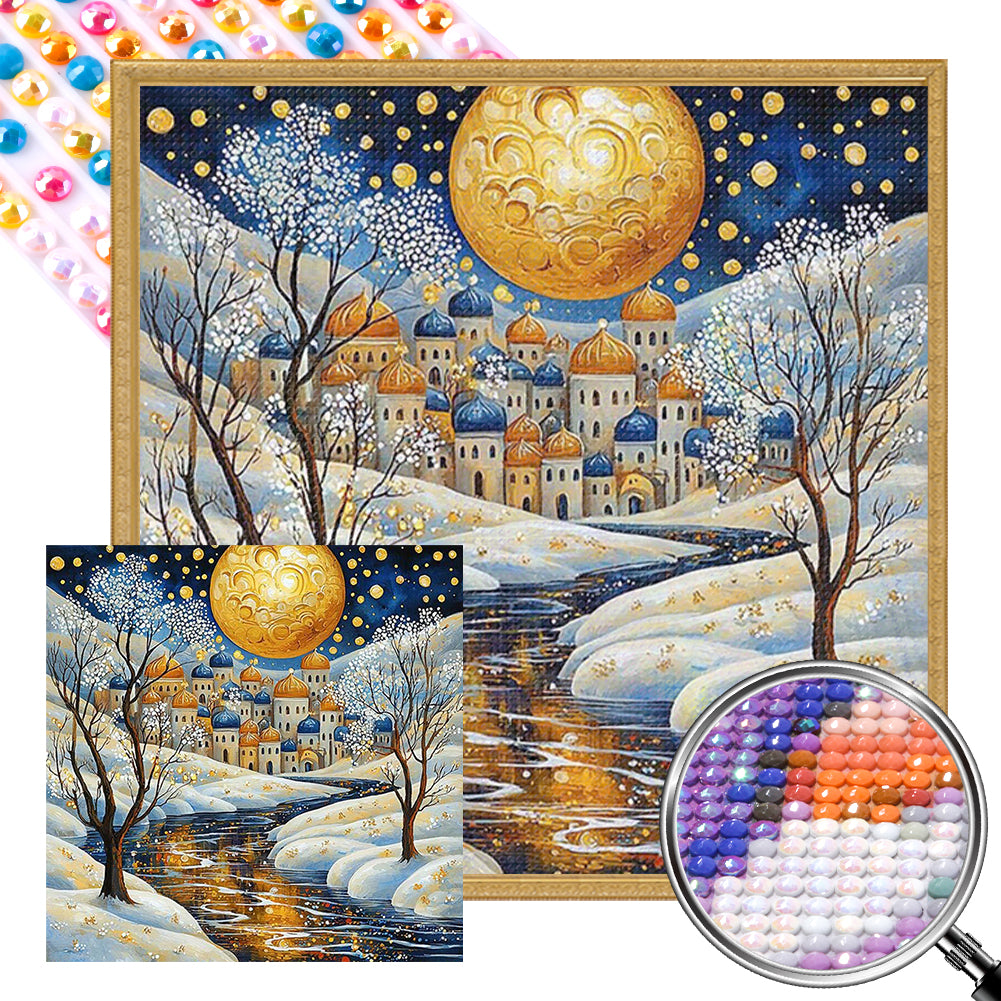 House In Snow - Full AB Round Drill Diamond Painting 40*40CM