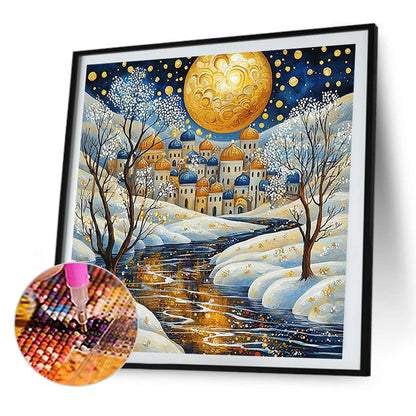 House In Snow - Full AB Round Drill Diamond Painting 40*40CM