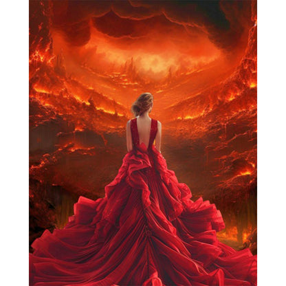 Girl In Red Dress - Full AB Round Drill Diamond Painting 40*50CM