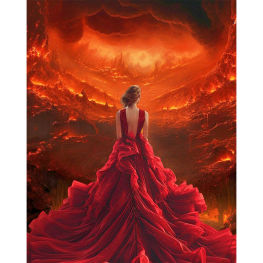 Girl In Red Dress - Full AB Round Drill Diamond Painting 40*50CM