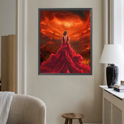 Girl In Red Dress - Full AB Round Drill Diamond Painting 40*50CM