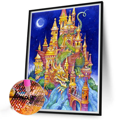 Dragon In Castle - Full AB Round Drill Diamond Painting 40*50CM