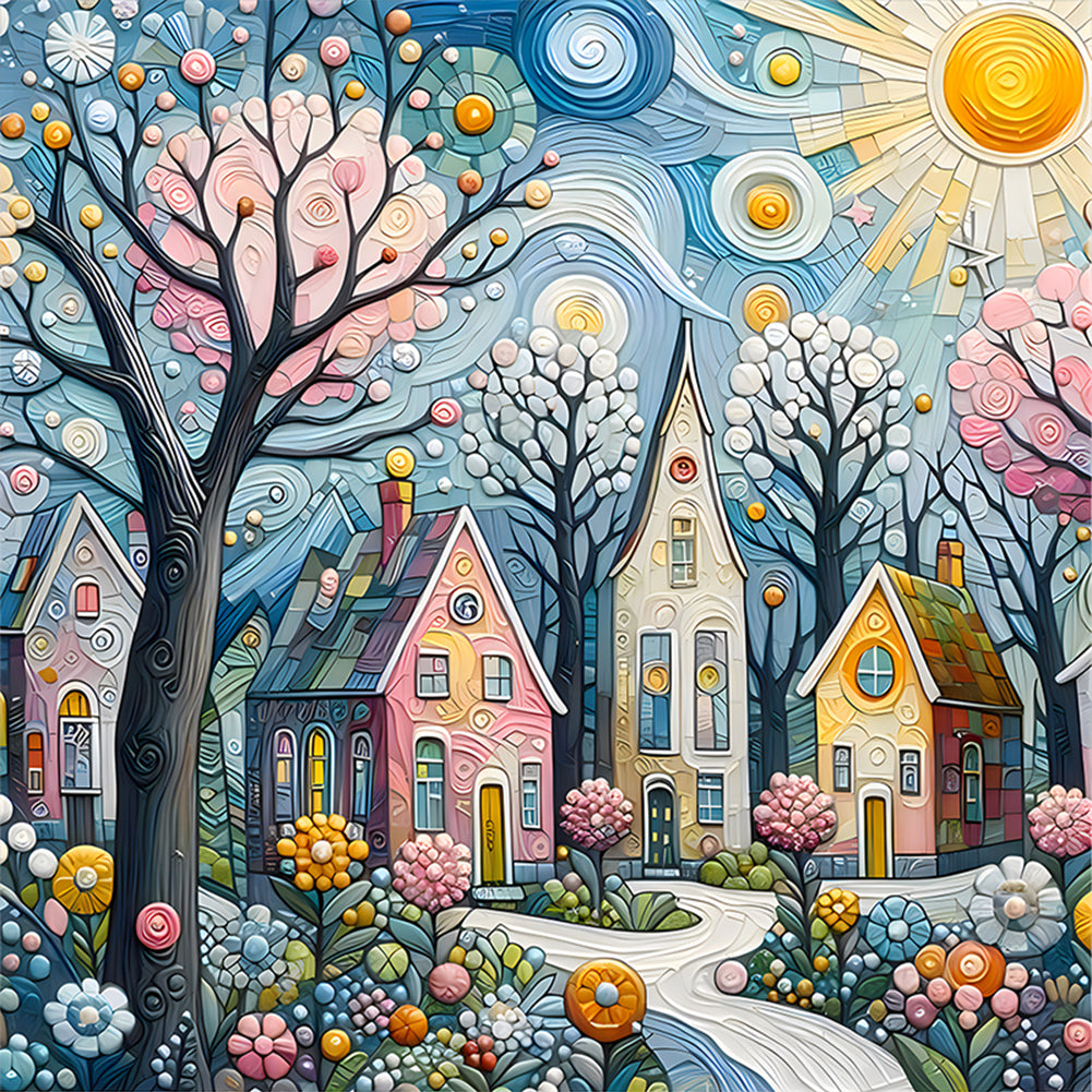Colorful House - 14CT Stamped Cross Stitch 40*40CM