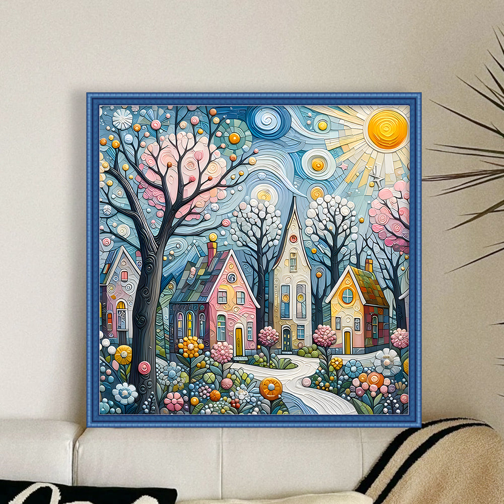 Colorful House - 14CT Stamped Cross Stitch 40*40CM