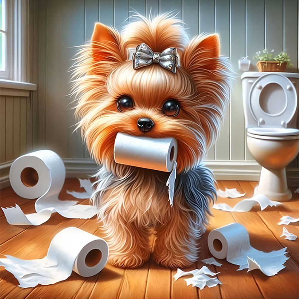 Toilet Paper Puppy - Full Round Drill Diamond Painting 30*30CM