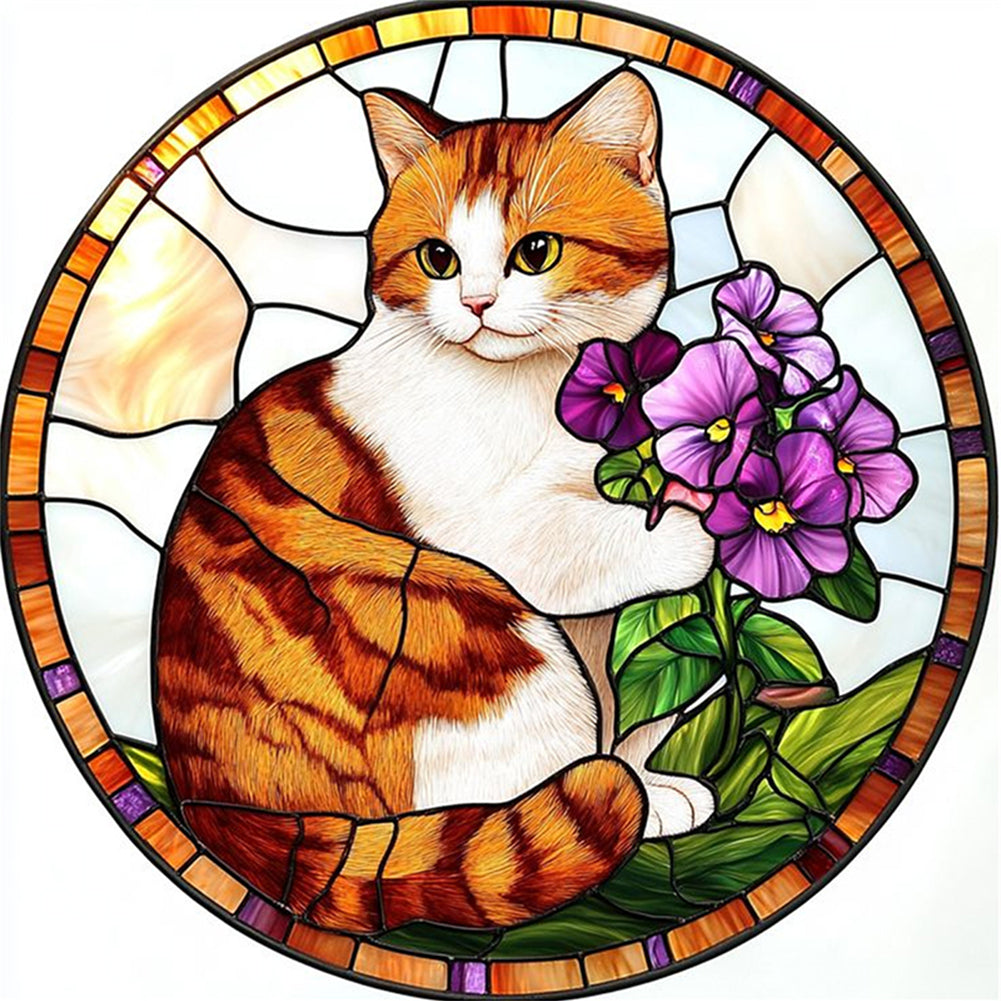 Orange Cat Glass Painting - 11CT Stamped Cross Stitch 40*40CM