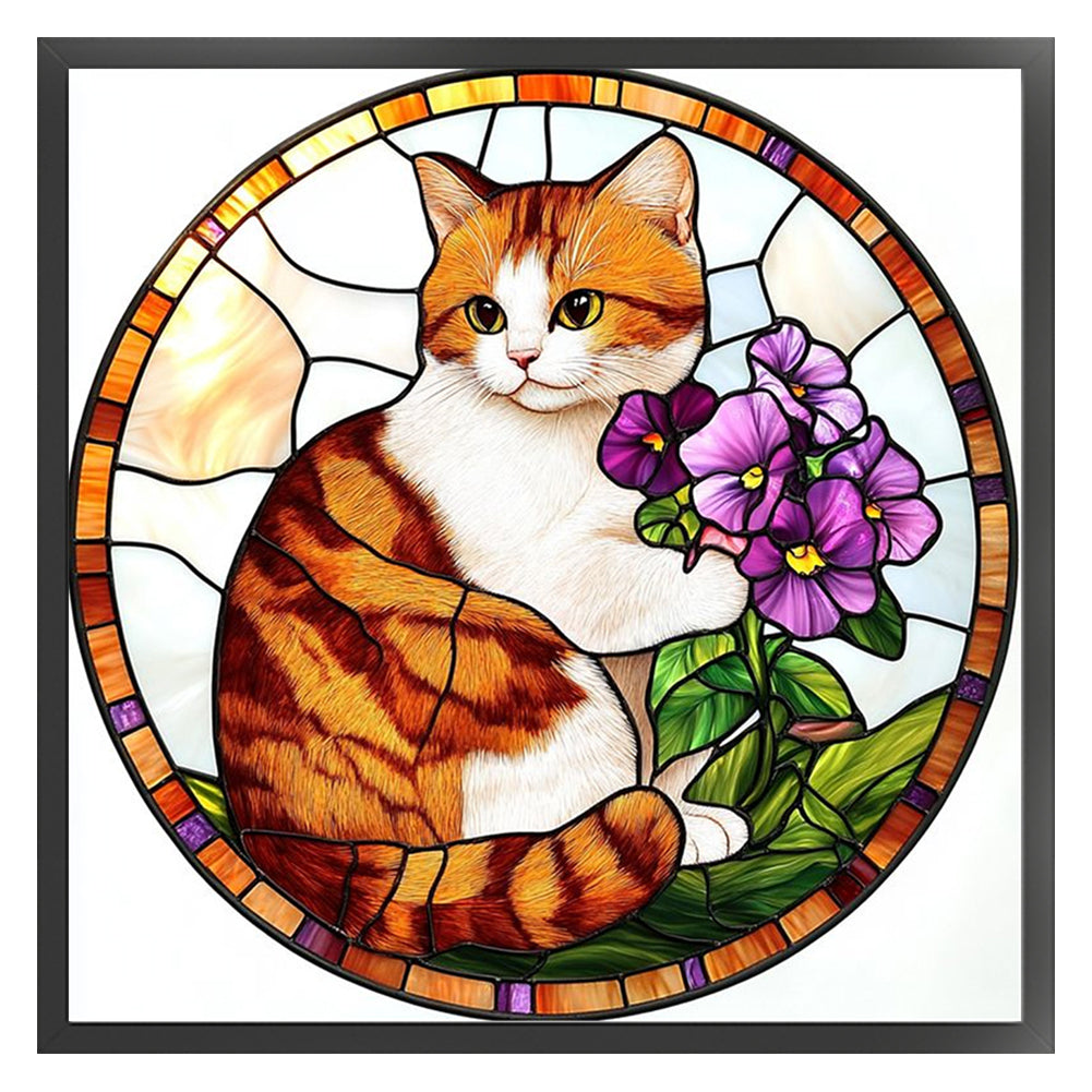 Orange Cat Glass Painting - 11CT Stamped Cross Stitch 40*40CM