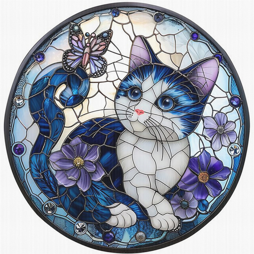 Cat And Butterfly - 11CT Stamped Cross Stitch 40*40CM