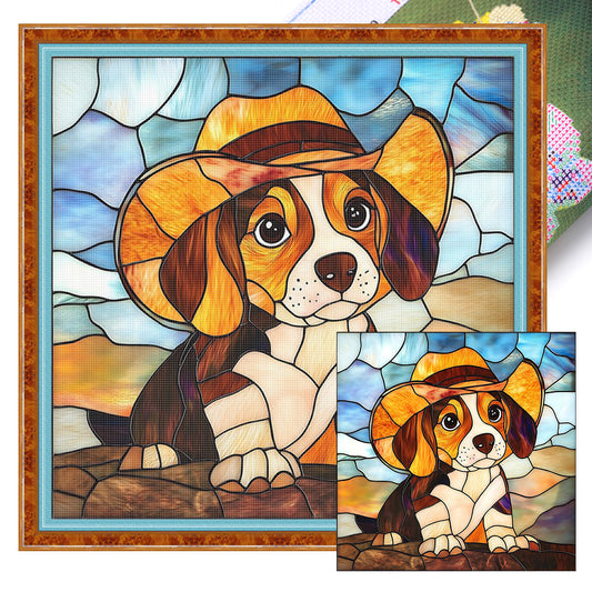 Beagle Glass Painting - 11CT Stamped Cross Stitch 40*40CM