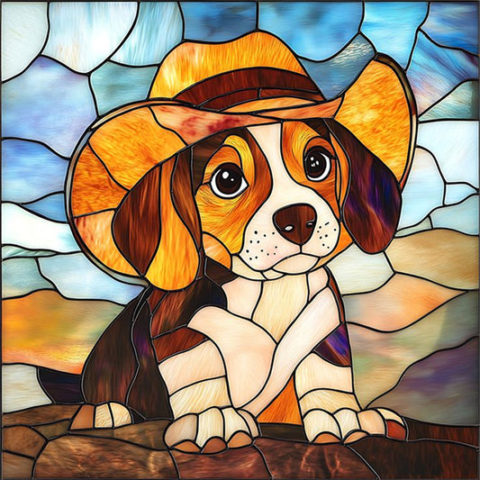 Beagle Glass Painting - 11CT Stamped Cross Stitch 40*40CM