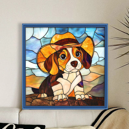 Beagle Glass Painting - 11CT Stamped Cross Stitch 40*40CM
