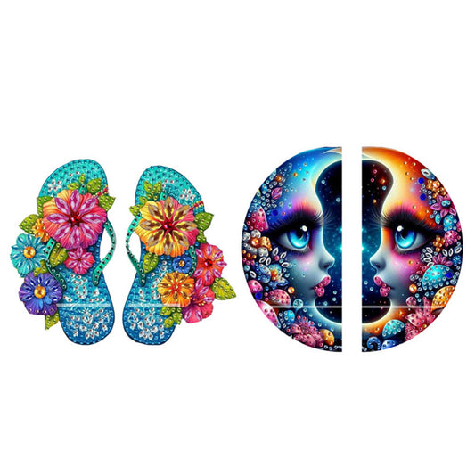 2pcs 2D Flat DIY Diamond Art Pendant Partial Drill Wall Decor for Home & Windows