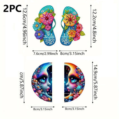 2pcs 2D Flat DIY Diamond Art Pendant Partial Drill Wall Decor for Home & Windows