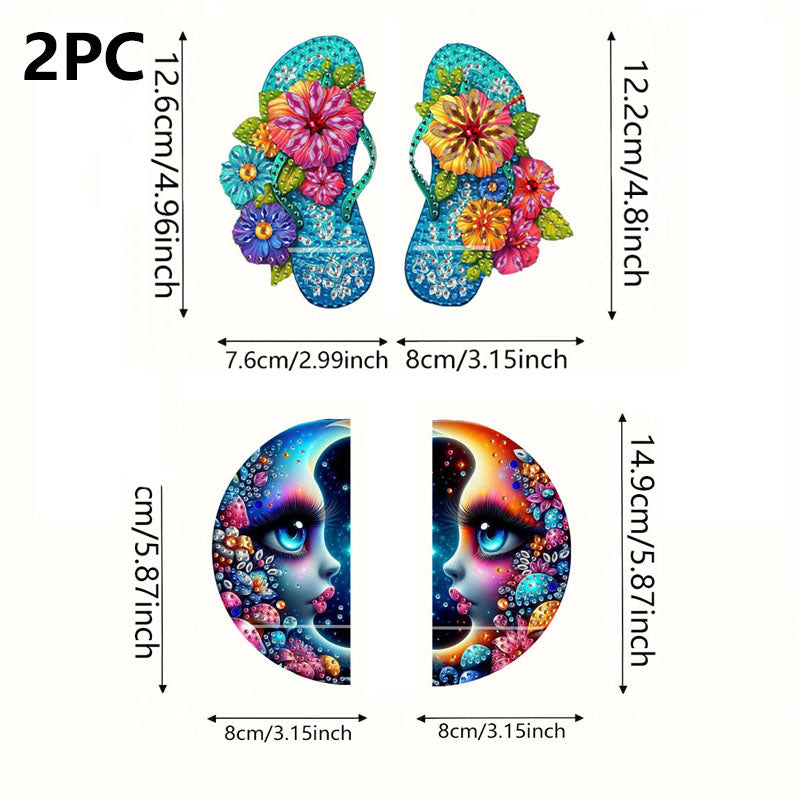 2pcs 2D Flat DIY Diamond Art Pendant Partial Drill Wall Decor for Home & Windows