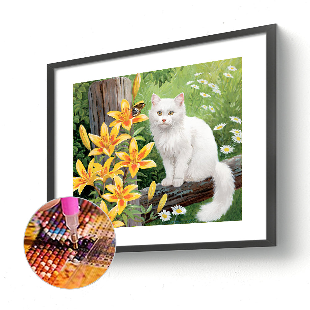Cat And Lily - Full Round Drill Diamond Painting 55*45CM