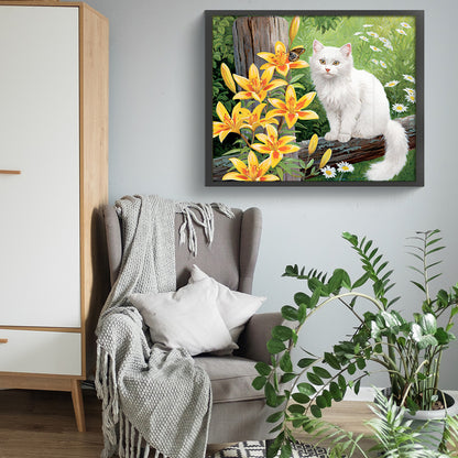 Cat And Lily - Full Round Drill Diamond Painting 55*45CM