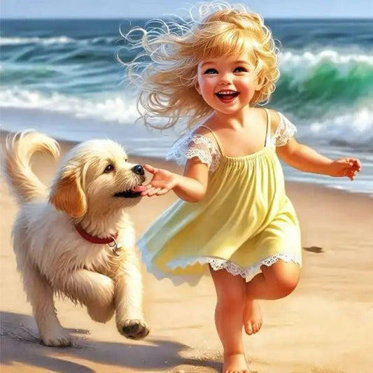 Child And Dog - Full Round Drill Diamond Painting 40*40CM