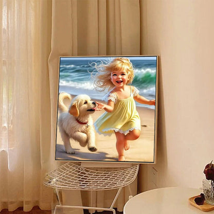 Child And Dog - Full Round Drill Diamond Painting 40*40CM