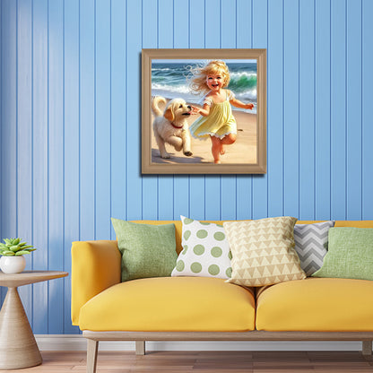 Child And Dog - Full Round Drill Diamond Painting 40*40CM