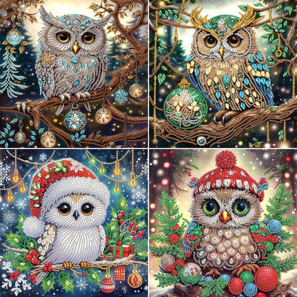 4Pcs Christmas Owl - Special Shaped Drill Diamond Painting 30*30CM