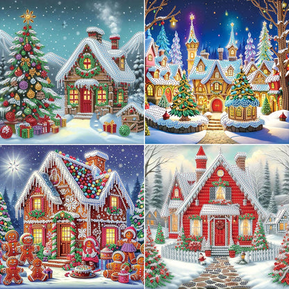 4Pcs Christmas House - Special Shaped Drill Diamond Painting 30*30CM
