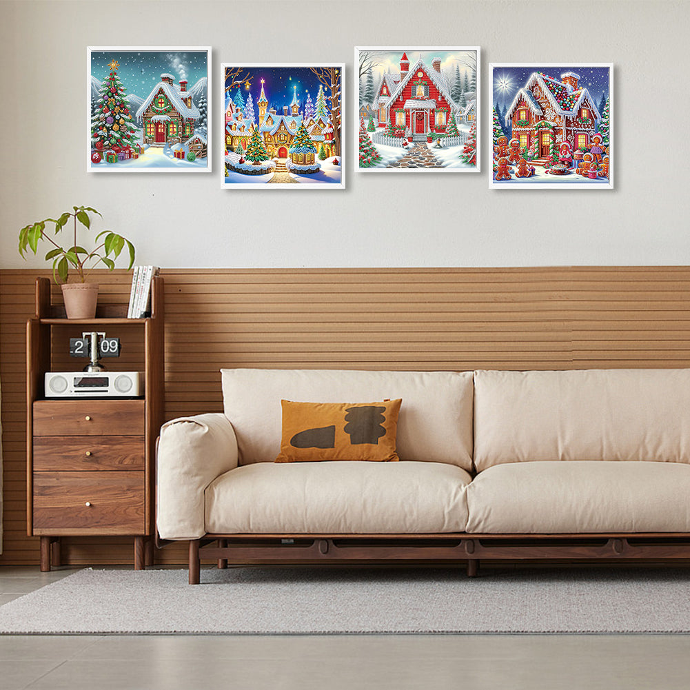 4Pcs Christmas House - Special Shaped Drill Diamond Painting 30*30CM