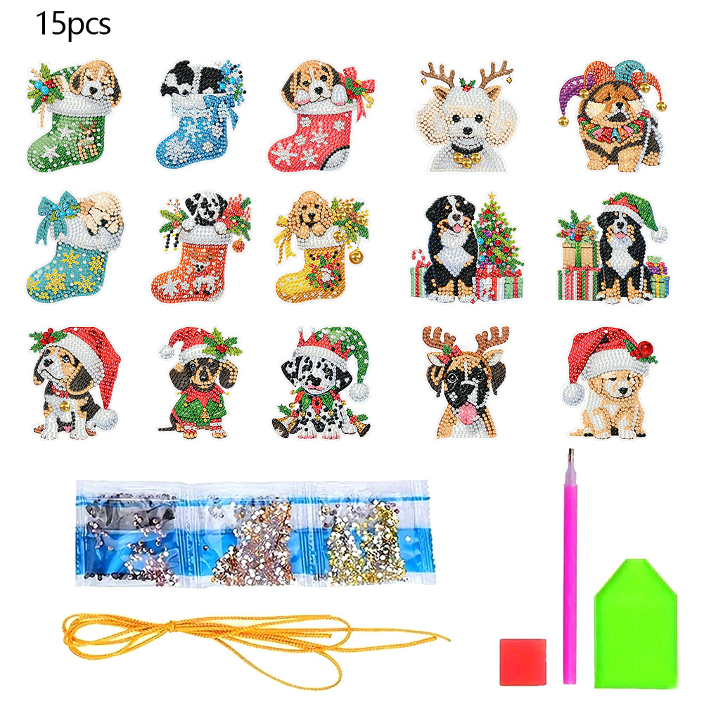 15pcs Xmas Theme 2D Flat DIY Hanging Diamond Art Kits Home Wall Decoration Craft