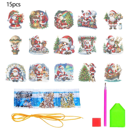 15pcs Xmas Theme 2D Flat DIY Hanging Diamond Art Kits Home Wall Decoration Craft