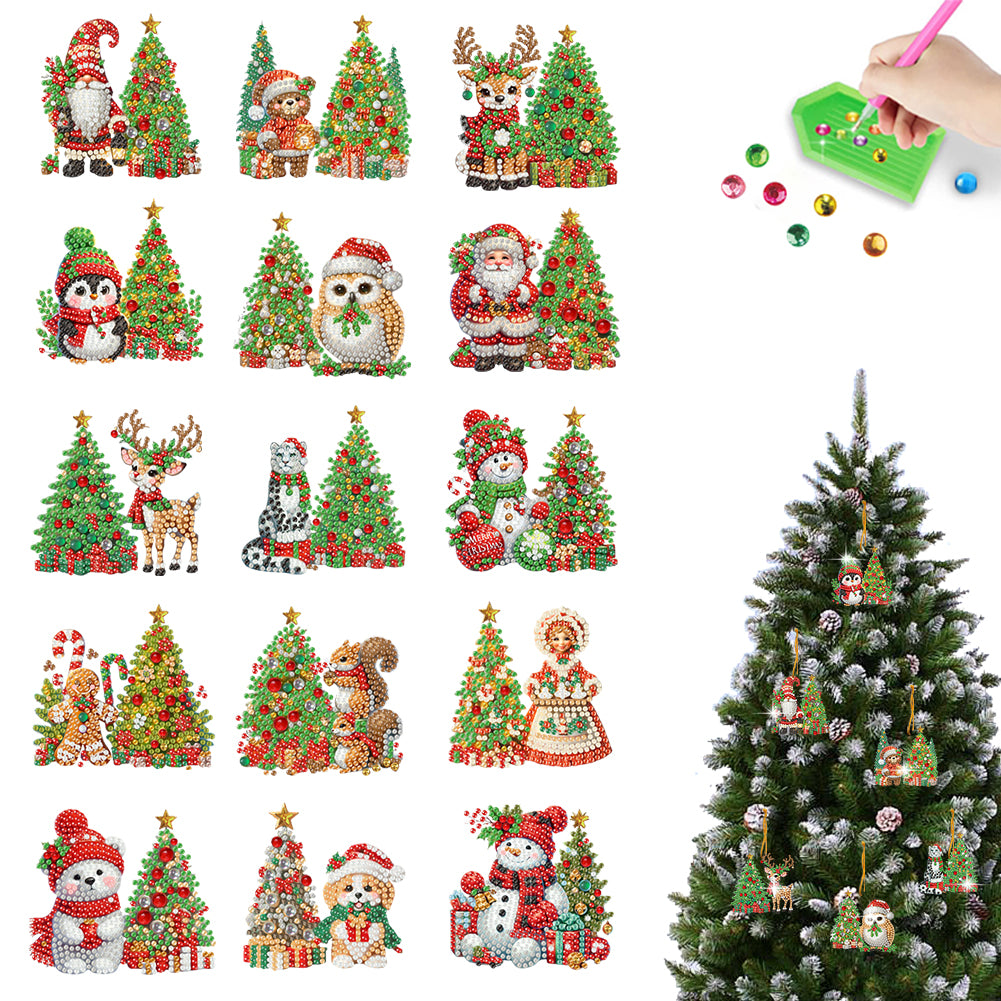 15pcs Xmas Theme 2D Flat DIY Hanging Diamond Art Kits Home Wall Decoration Craft