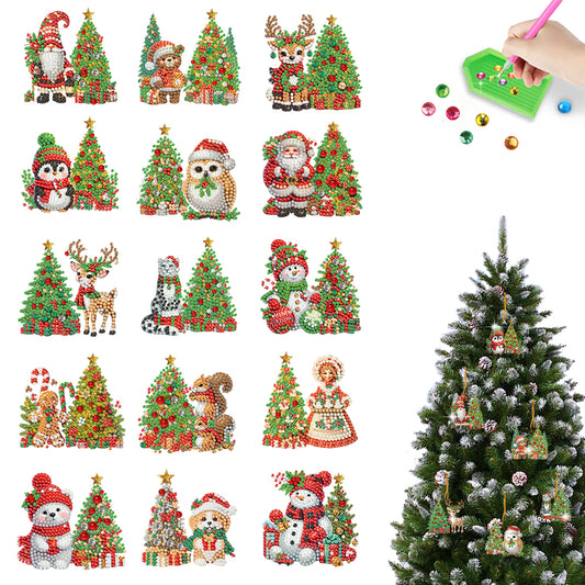 15pcs Xmas Theme 2D Flat DIY Hanging Diamond Art Kits Home Wall Decoration Craft