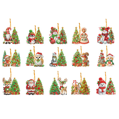 15pcs Xmas Theme 2D Flat DIY Hanging Diamond Art Kits Home Wall Decoration Craft