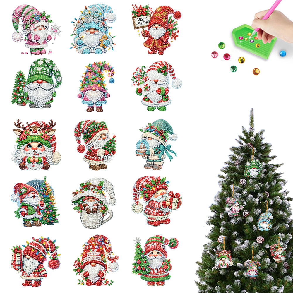 15pcs Xmas Theme 2D Flat DIY Hanging Diamond Art Kits Home Wall Decoration Craft