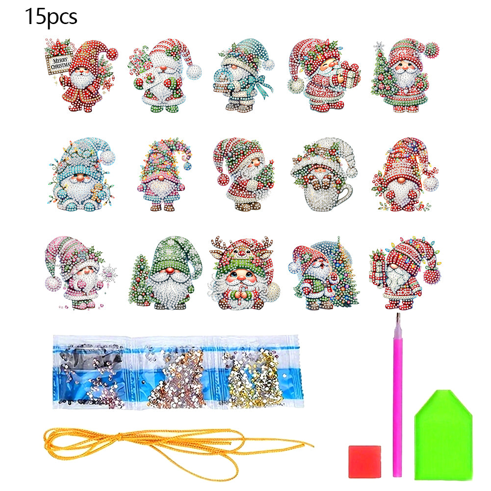 15pcs Xmas Theme 2D Flat DIY Hanging Diamond Art Kits Home Wall Decoration Craft