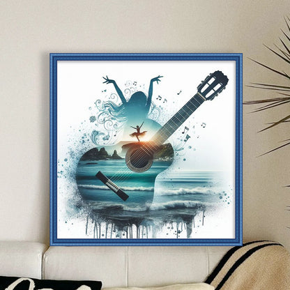 Guitar Girl - 11CT Stamped Cross Stitch 45*45CM
