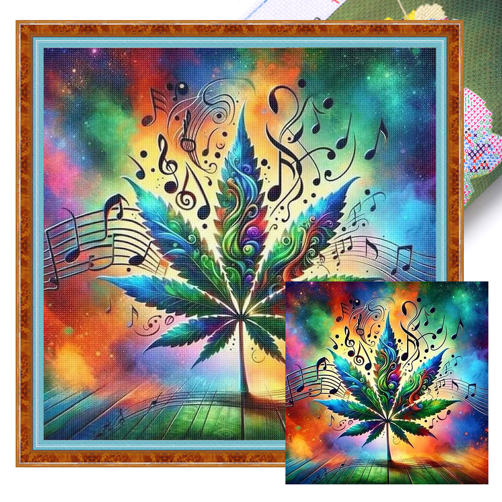 Music Maple Leaf - 11CT Stamped Cross Stitch 45*45CM