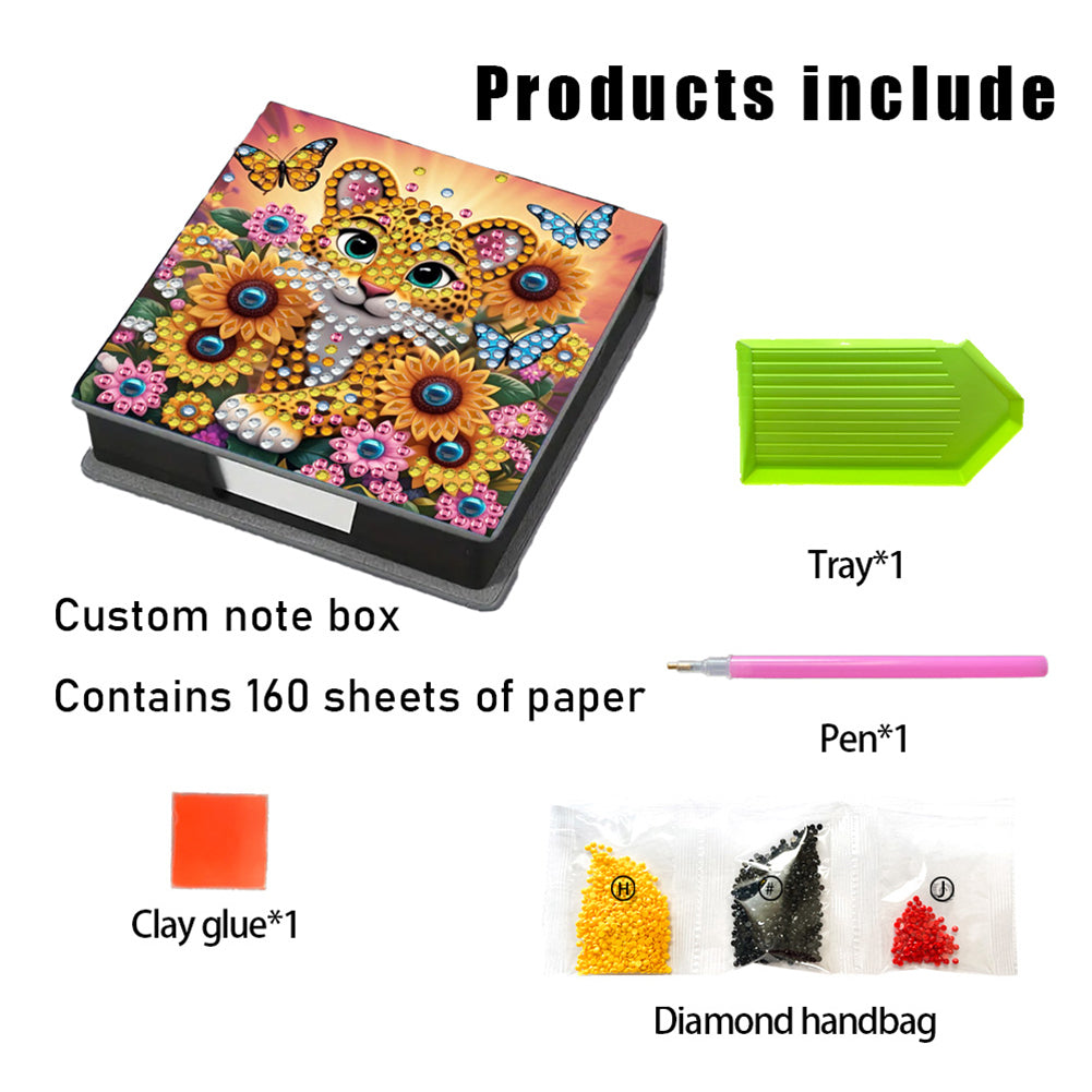 5D DIY Leather Diamond Art Note Box with 160 Sheets Paper for Desktop Decoration