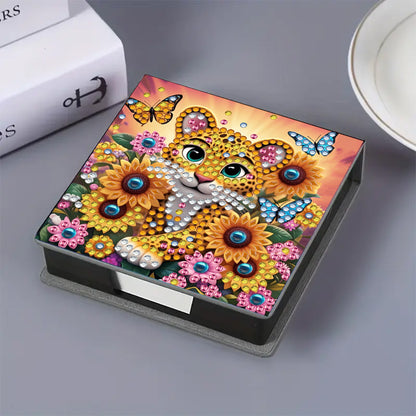 5D DIY Leather Diamond Art Note Box with 160 Sheets Paper for Desktop Decoration