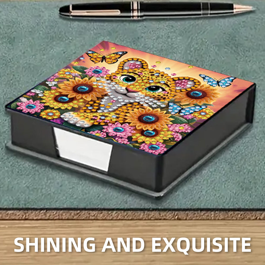 5D DIY Leather Diamond Art Note Box with 160 Sheets Paper for Desktop Decoration