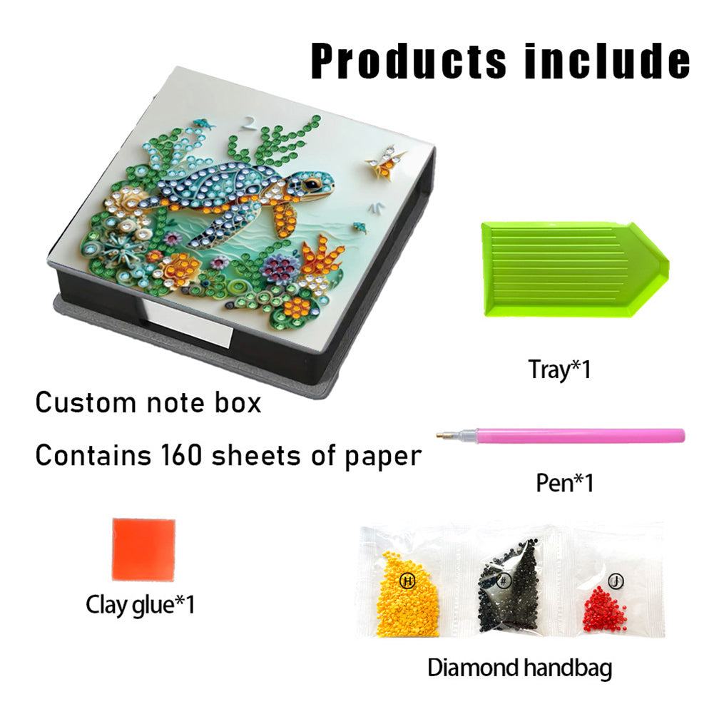 5D DIY Leather Diamond Art Note Box with 160 Sheets Paper for Desktop Decoration
