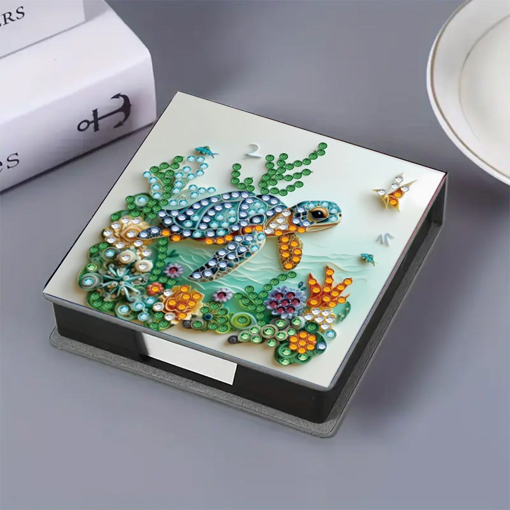 5D DIY Leather Diamond Art Note Box with 160 Sheets Paper for Desktop Decoration