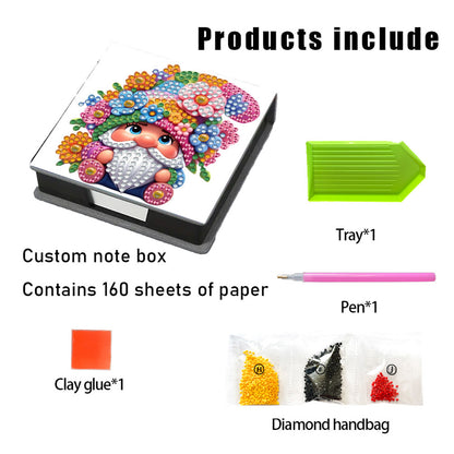5D DIY Leather Diamond Art Note Box with 160 Sheets Paper for Desktop Decoration
