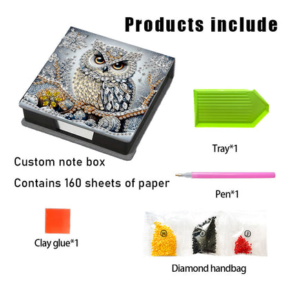 5D DIY Leather Diamond Art Note Box with 160 Sheets Paper for Desktop Decoration