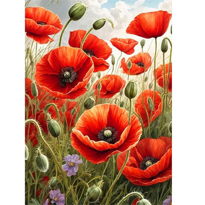 Poppy Bush - Full Round Drill Diamond Painting 40*50CM