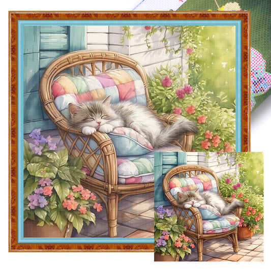 Sleeping Kitten On Lounger - 11CT Stamped Cross Stitch 45*45CM
