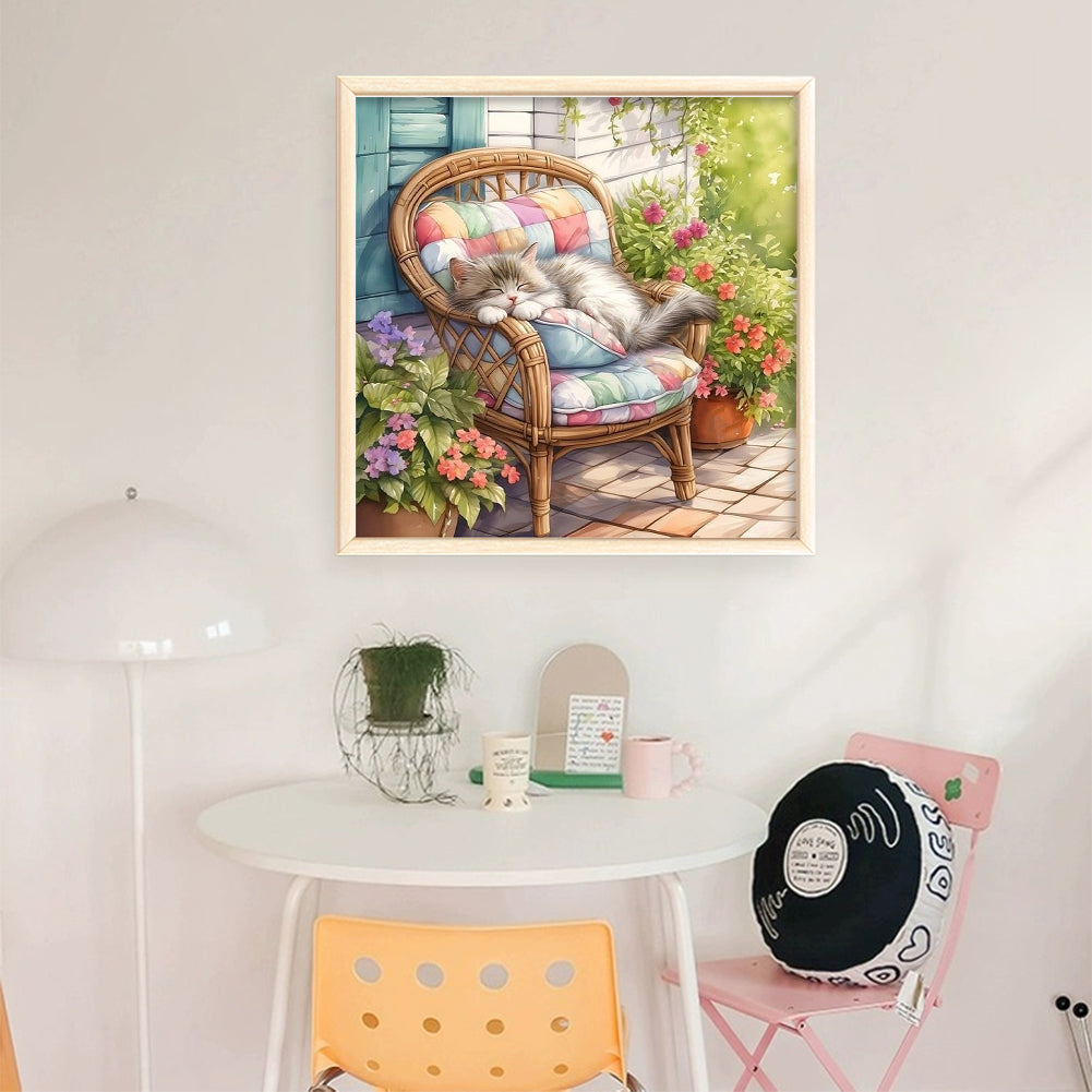 Sleeping Kitten On Lounger - 11CT Stamped Cross Stitch 45*45CM
