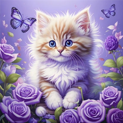 Purple Cat - Full Round Drill Diamond Painting 40*40CM