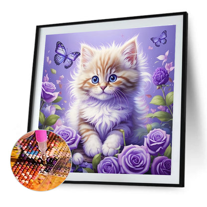 Purple Cat - Full Round Drill Diamond Painting 40*40CM