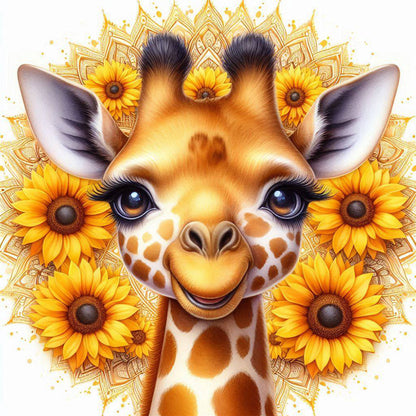 Sunflower Giraffe - Full Round Drill Diamond Painting 30*30CM