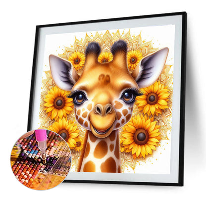Sunflower Giraffe - Full Round Drill Diamond Painting 30*30CM